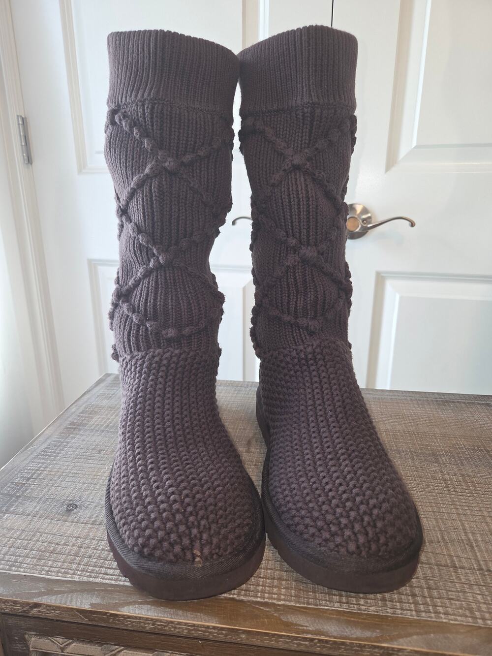UGG Women's Knee High Cable Knit Boots Brown Size 9